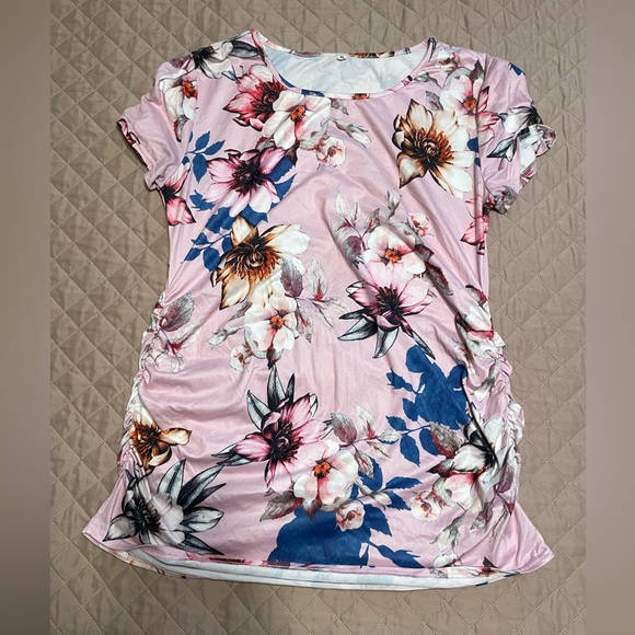 Glamix Women’s Maternity T-shirt Side Ruched Short Sleeve Basic Pregnancy Top - Picture 2 of 8